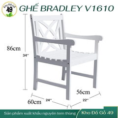 Ghế Ngoài Trời Bradley V1601 Arm Chair – Ghế Gỗ Tự Nhiên Acacia, Chống Mốc Mọt, Bền Đẹp – Màu Trắng Eco-Friendly