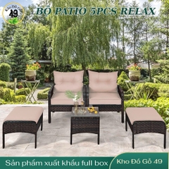 Bộ Bàn Ghế Ngoài Trời 5 Món Ottoman Kaki – Sofa Đơn + Ottoman + Bàn Kính – Chất Liệu Giả Mây PE Cao Cấp