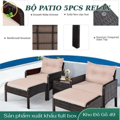 Bộ Bàn Ghế Ngoài Trời 5 Món Ottoman Kaki – Sofa Đơn + Ottoman + Bàn Kính – Chất Liệu Giả Mây PE Cao Cấp