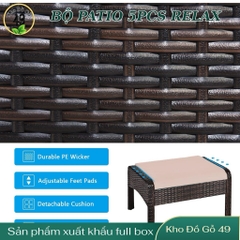 Bộ Bàn Ghế Ngoài Trời 5 Món Ottoman Kaki – Sofa Đơn + Ottoman + Bàn Kính – Chất Liệu Giả Mây PE Cao Cấp