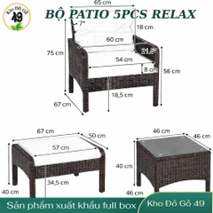Bộ Bàn Ghế Ngoài Trời 5 Món Ottoman Xanh – Sofa Đơn + Ottoman + Bàn Kính – Chất Liệu Giả Mây PE Cao Cấp