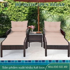 Bộ Bàn Ghế Ngoài Trời 5 Món Ottoman Kaki – Sofa Đơn + Ottoman + Bàn Kính – Chất Liệu Giả Mây PE Cao Cấp