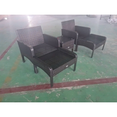 Bộ Bàn Ghế Ngoài Trời 5 Món Ottoman Kaki – Sofa Đơn + Ottoman + Bàn Kính – Chất Liệu Giả Mây PE Cao Cấp