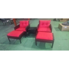 Bộ Bàn Ghế Ngoài Trời 5 Món Ottoman Kaki – Sofa Đơn + Ottoman + Bàn Kính – Chất Liệu Giả Mây PE Cao Cấp