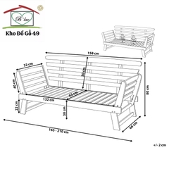 [Ghế Daybed Gỗ Tự Nhiên Ngoài Trời – Điều Chỉnh Tay Tựa – Có Đệm – Phân Phối Chính Hãng bởi Kho Đồ Gỗ 49]