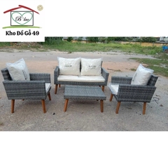 Bộ sofa ngoài trời 4 món hàng xuất châu âu - Patio sofa chân gỗ xám