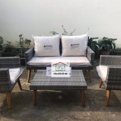 Bộ sofa ngoài trời 4 món hàng xuất châu âu - Patio sofa chân gỗ xám