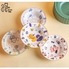 Chén ăn bằng sứ có giá đỡ nhựa cho thú cưng - Tiệm Mèo Moa