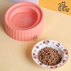 Chén ăn bằng sứ có giá đỡ nhựa cho thú cưng - Tiệm Mèo Moa