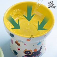 Chén ăn/ chén uống nước in họa tiết mèo đen mùa hè - Chén ăn bằng gốm sứ chống gù lưng cho mèo - Tiệm Mèo Moa