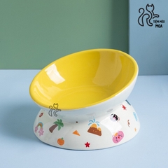 Chén ăn/ chén uống nước in họa tiết mèo đen mùa hè - Chén ăn bằng gốm sứ chống gù lưng cho mèo - Tiệm Mèo Moa