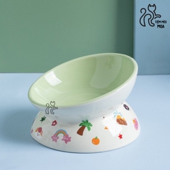 Chén ăn/ chén uống nước in họa tiết mèo đen mùa hè - Chén ăn bằng gốm sứ chống gù lưng cho mèo - Tiệm Mèo Moa