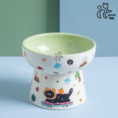 Chén ăn/ chén uống nước in họa tiết mèo đen mùa hè - Chén ăn bằng gốm sứ chống gù lưng cho mèo - Tiệm Mèo Moa