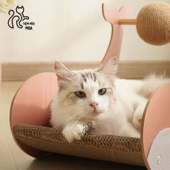 Cá heo hồng cào móng cho mèo - Bàn cào giấy có con lăn thừng - Đồ chơi cho mèo - Tiệm Mèo Moa