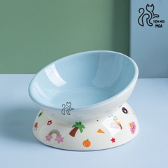 Chén ăn/ chén uống nước in họa tiết mèo đen mùa hè - Chén ăn bằng gốm sứ chống gù lưng cho mèo - Tiệm Mèo Moa