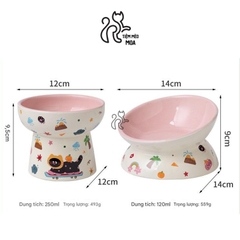 Chén ăn/ chén uống nước in họa tiết mèo đen mùa hè - Chén ăn bằng gốm sứ chống gù lưng cho mèo - Tiệm Mèo Moa