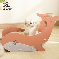 Cá heo hồng cào móng cho mèo - Bàn cào giấy có con lăn thừng - Đồ chơi cho mèo - Tiệm Mèo Moa