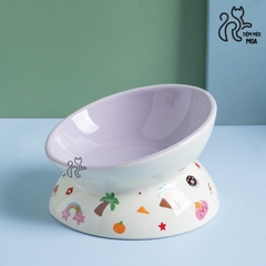 Chén ăn/ chén uống nước in họa tiết mèo đen mùa hè - Chén ăn bằng gốm sứ chống gù lưng cho mèo - Tiệm Mèo Moa