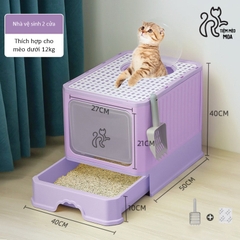 Nhà vệ sinh cao cấp 2 cửa chống văng cát, có ngăn kéo size lớn cho mèo - Tiệm Mèo Moa