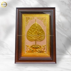 TRANH LÁ BỒ ĐỀ CHỮ TÂM BẰNG ĐỒNG DÁT VÀNG - KÍCH THƯỚC 38X54CM