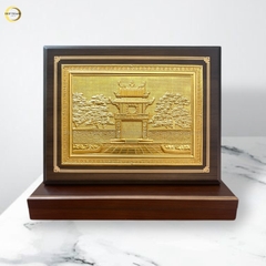 TRANH KHUÊ VĂN CÁC BẰNG ĐỒNG DÁT VÀNG - TRANH QUÀ TẶNG ĐỂ BÀN (KÍCH THƯỚC 26X34CM )