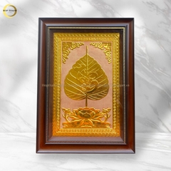 TRANH LÁ BỒ ĐỀ CHỮ THUẬN BẰNG ĐỒNG DÁT VÀNG - KÍCH THƯỚC 38X54CM