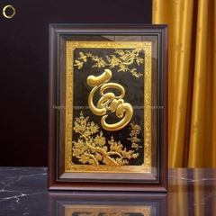 TRANH CHỮ TÂM BẰNG ĐỒNG DÁT VÀNG - KÍCH THƯỚC 50X70CM