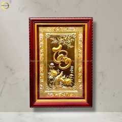 TRANH ĐỒNG CHỮ TÂM DÁT ĐIỂM VÀNG BẠC (KÍCH THƯỚC 128X88CM)