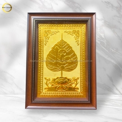 TRANH LÁ BỒ ĐỀ CHỮ LỘC BẰNG ĐỒNG DÁT VÀNG - KÍCH THƯỚC 38X54CM