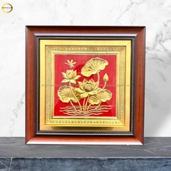 TRANH HOA SEN BẰNG ĐỒNG DÁT VÀNG - KÍCH THƯỚC 40X40CM