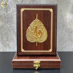 TRANH LÁ BỒ ĐỀ CHỮ AN BẰNG ĐỒNG MẠ VÀNG 24K - QUÀ TẶNG ĐỂ BÀN (KÍCH THƯỚC 20X25CM)