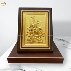 TRANH HOA SEN BẰNG ĐỒNG DÁT VÀNG - KÍCH THƯỚC 26X34CM