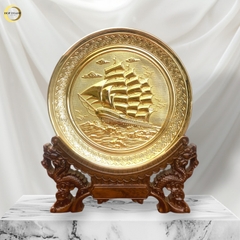 TRANH ĐĨA ĐỒNG THUẬN BUỒM XUÔI GIÓ MẠ VÀNG 24K (ĐK 19CM)