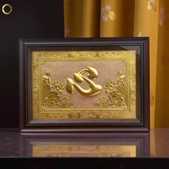 TRANH CHỮ TÂM BẰNG ĐỒNG DÁT VÀNG - KÍCH THƯỚC 50X70CM