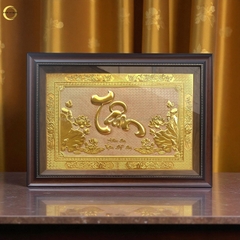 TRANH CHỮ TÂM BẰNG ĐỒNG DÁT VÀNG - KÍCH THƯỚC 50X70CM