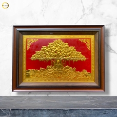 TRANH ĐỒNG DÁT VÀNG - ĐỨC PHẬT NGỒI DƯỚI GỐC CÂY BỒ ĐỀ (KÍCH THƯỚC 50X70CM)