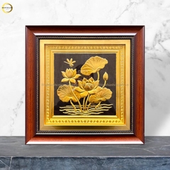 TRANH HOA SEN BẰNG ĐỒNG DÁT VÀNG - KÍCH THƯỚC 40X40CM