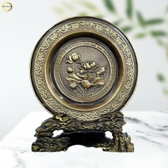 TRANH ĐĨA HOA SEN BẰNG ĐỒNG VÀNG GIẢ CỔ  - TRANH QUÀ TẶNG ĐỂ BÀN (KÍCH THƯỚC 25CM)