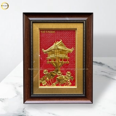 TRANH CHÙA MỘT CỘT BẰNG ĐỒNG DÁT VÀNG - KÍCH THƯỚC 32x42CM