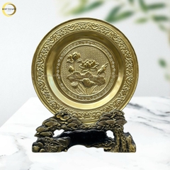 TRANH ĐĨA HOA SEN BẰNG ĐỒNG VÀNG  - TRANH QUÀ TẶNG ĐỂ BÀN (KÍCH THƯỚC 25CM)