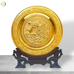 TRANH ĐĨA RỒNG PHÚ QUÝ BẰNG ĐỒNG MẠ VÀNG 24K - KÍCH THƯỚC 35CM