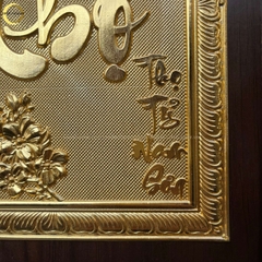TRANH CHỮ THỌ THƯ PHÁP BẰNG ĐỒNG MẠ VÀNG 24K QUÀ TẶNG ĐỂ BÀN (KÍCH THƯỚC 20X25CM)