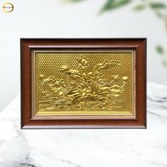 TRANH HOA SEN BẰNG ĐỒNG DÁT VÀNG - KÍCH THƯỚC 38X28CM