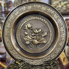 TRANH ĐĨA HOA SEN BẰNG ĐỒNG VÀNG GIẢ CỔ  - TRANH QUÀ TẶNG ĐỂ BÀN (KÍCH THƯỚC 25CM)