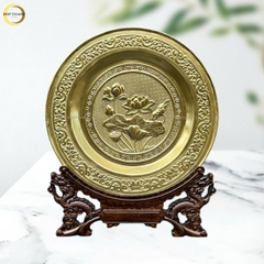 TRANH ĐĨA HOA SEN BẰNG ĐỒNG VÀNG  - TRANH QUÀ TẶNG ĐỂ BÀN (KÍCH THƯỚC 25CM)