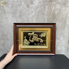 TRANH CHỮ TÂM BẰNG ĐỒNG VÀNG - KÍCH THƯỚC 42X32CM