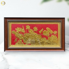 TRANH HOA SEN BẰNG ĐỒNG DÁT VÀNG - KÍCH THƯỚC 70X40CM