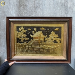 TRANH CHÙA MỘT CỘT BẰNG ĐỒNG DÁT VÀNG - KÍCH THƯỚC 70X50CM