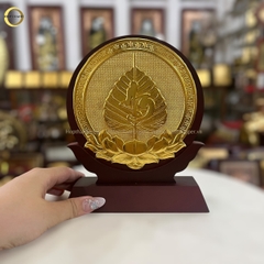 TRANH LÁ BỒ ĐỀ CHỮ AN BẰNG ĐỒNG DÁT VÀNG - KÍCH THƯỚC 14X19CM