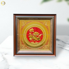 TRANH HOA SEN BẰNG ĐỒNG DÁT VÀNG - KÍCH THƯỚC 52X52CM